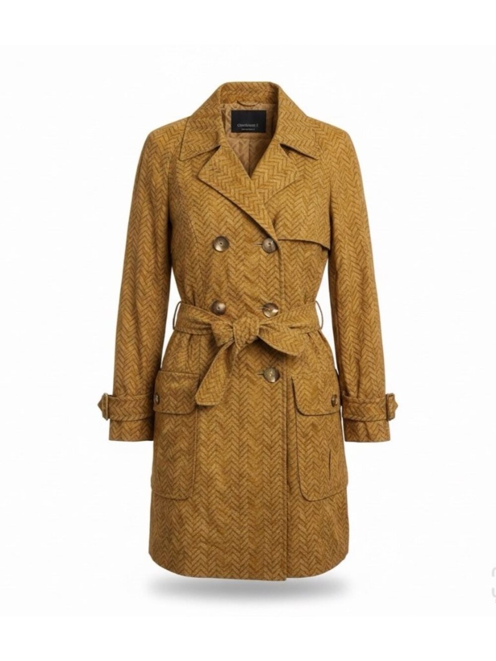 Hettabretz Womens Yellow 100% Silk Double-Breasted Trench Coat With Belt Italy